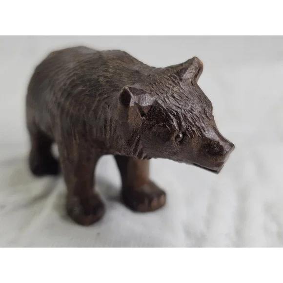 Vtg Carved Wooden Black Forest Toy‎ Mini Bear with Steel Eyes – Germany or Swiss - Picture 5 of 12